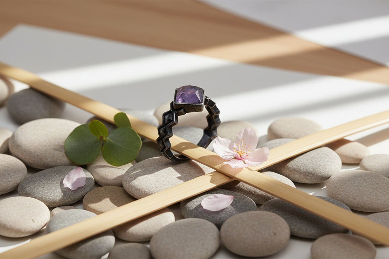 💜✨ Rhombus Amethyst Ring | Silver Tone | Geometric Crystal Jewellery - Auras Workshop Auras Workshop