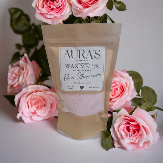 Rose Geranium Scent Eco Snow Candle Refil Bag Various Sizes - Auras Workshop Auras Workshop