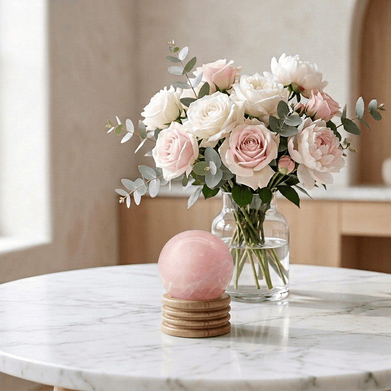 Rose Quartz Sphere 40mm with Stand