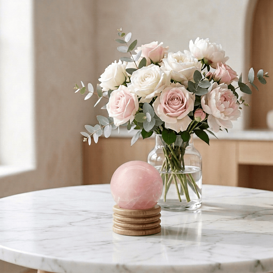 Rose Quartz Sphere 40mm with Stand