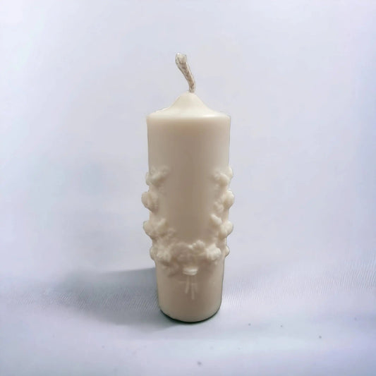 Rosemary & Bay Wreath Scented Pillar Candle with Rose Design - Auras Workshop Auras Workshop