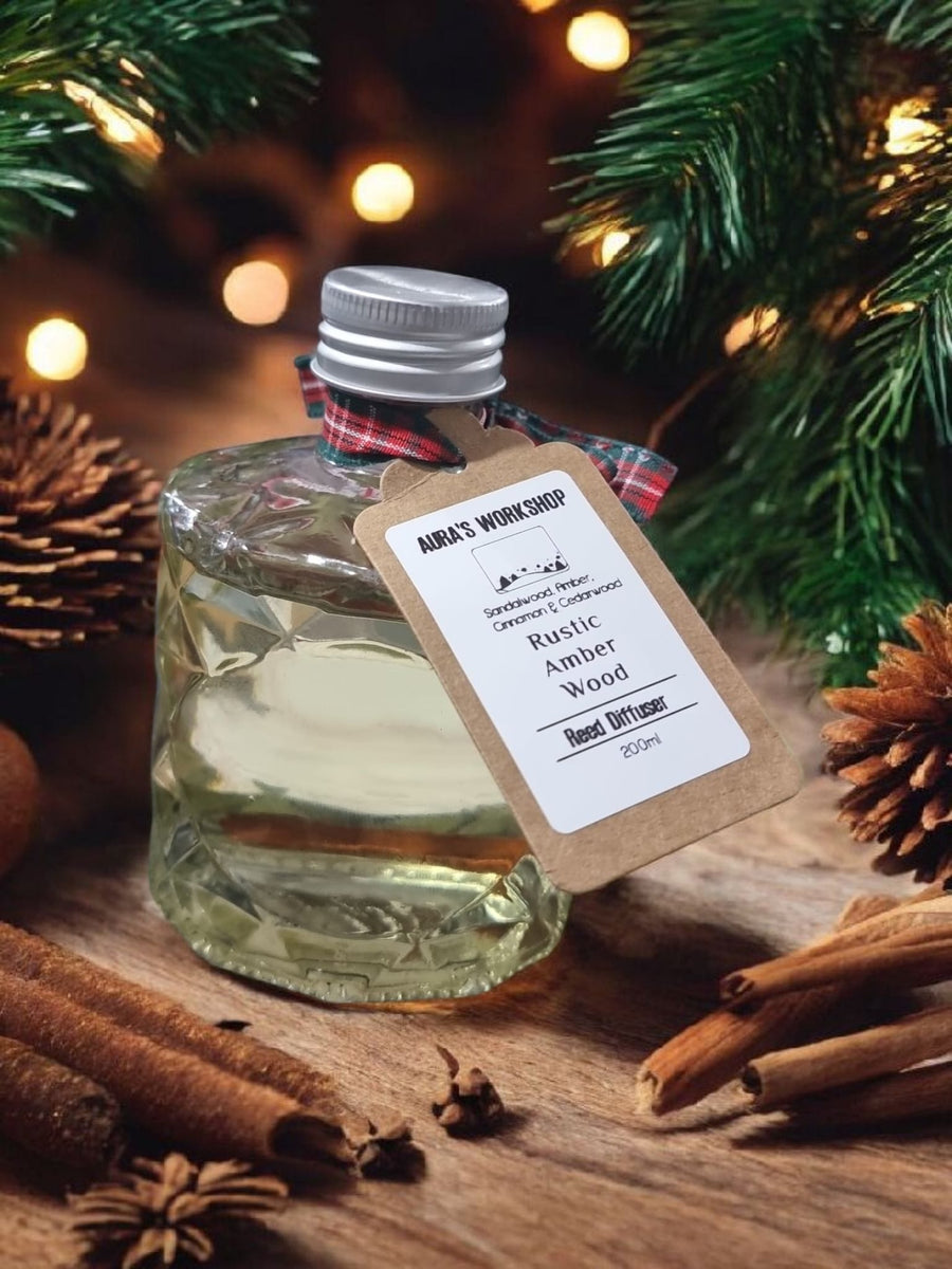 🌲 Ξύλινο Διαχυτικό Χώρου με Στικς - Κεχριμπάρι & Ρουστίκ Άρωμα – 200ml