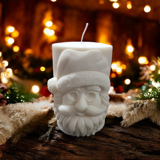 🎅❄️ Santa Claus Large Pillar Candle – Midnight Snow | Aura’s Workshop | Christmas Edition - Auras Workshop Auras Workshop