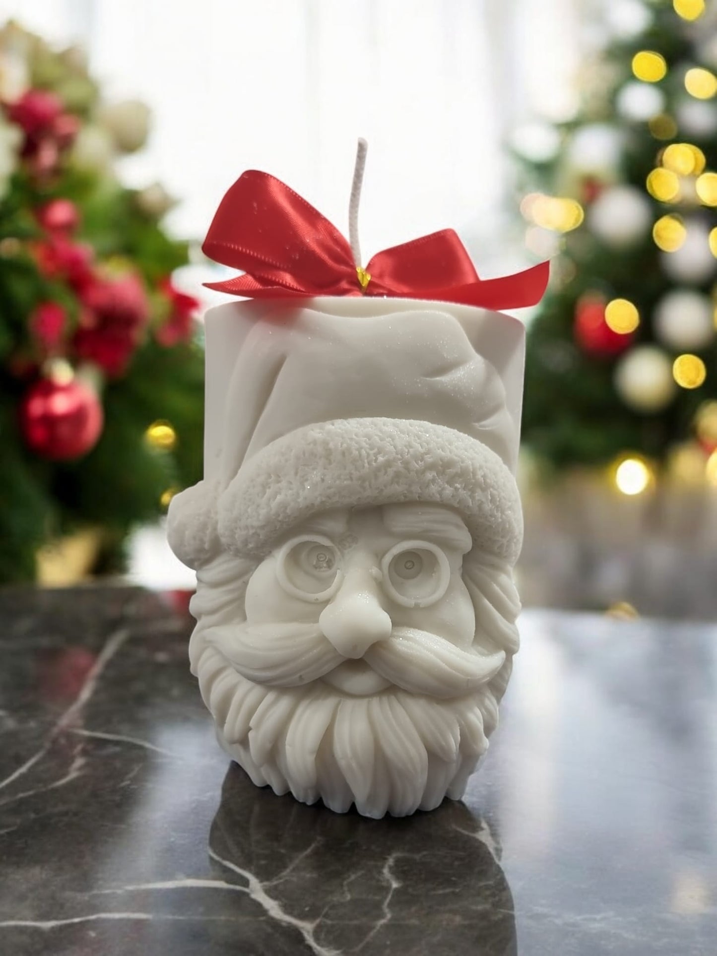 Santa Claus Pillar Candle with Ribbon in Choco Orange Scented - Auras Workshop Auras Workshop