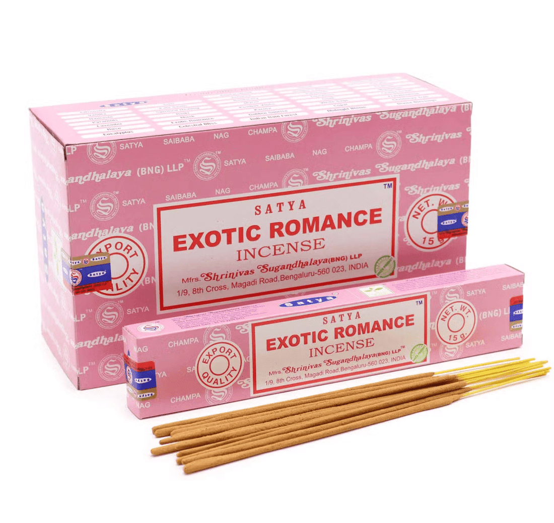 Satya Exotic Romance Incense Sticks 15g – Floral Amber, Love & Romantic Atmosphere - Auras Workshop Auras Workshop