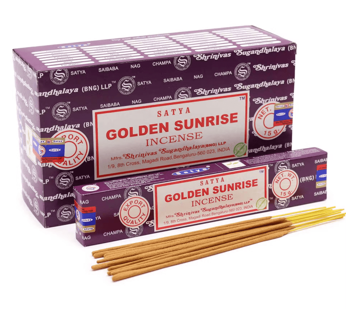 Satya Golden Sunrise Incense Sticks 15g – Uplifting Aroma, Freshness & Positivity - Auras Workshop Auras Workshop