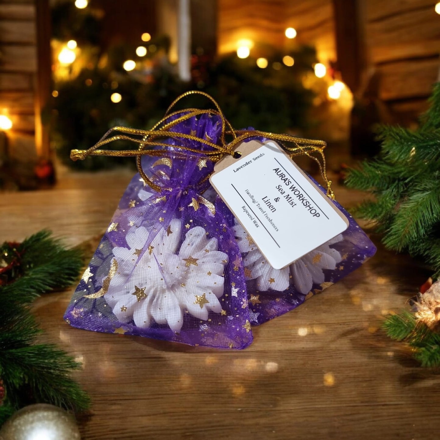 🌊🧺 Sea Mist & Linen Handbag / Travel Fresheners x3 Flowers with Lavender Seeds | Aura’s Workshop - Auras Workshop Auras Workshop