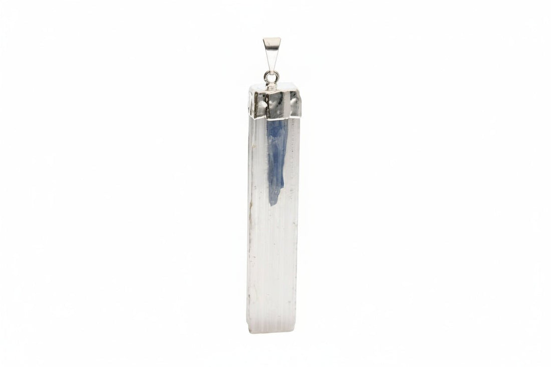 Selenite & Kyanite Silver Plated Pendant – Crystal Jewellery - Auras Workshop Auras Workshop