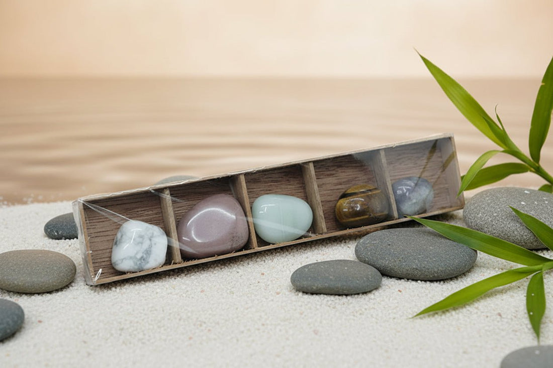 💎🌿 Self - Care Crystal Set Box | Lepidolite, Howlite, Tiger’s Eye, Amazonite & Rhodonite - Auras Workshop Auras Workshop