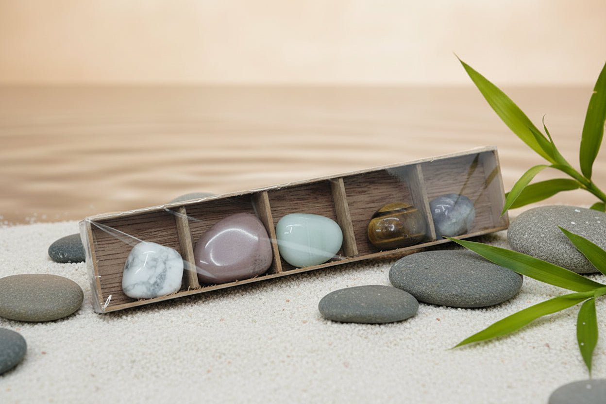 💎🌿 Self - Care Crystal Set Box | Lepidolite, Howlite, Tiger’s Eye, Amazonite & Rhodonite - Auras Workshop Auras Workshop