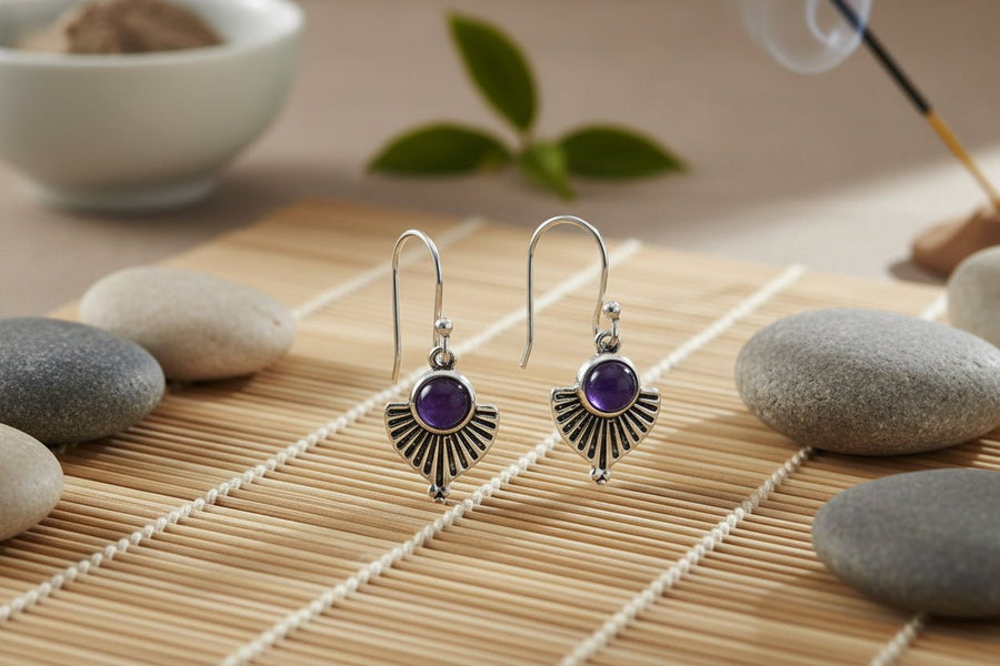 💜✨ Ασημένια Σκουλαρίκια με Μυτερό Αμέθυστο