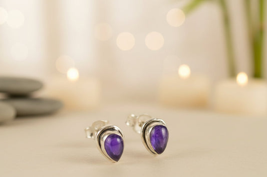 💜✨ Silver Amethyst Stud Earrings | Calm & Clarity Crystal Jewellery - Auras Workshop Auras Workshop