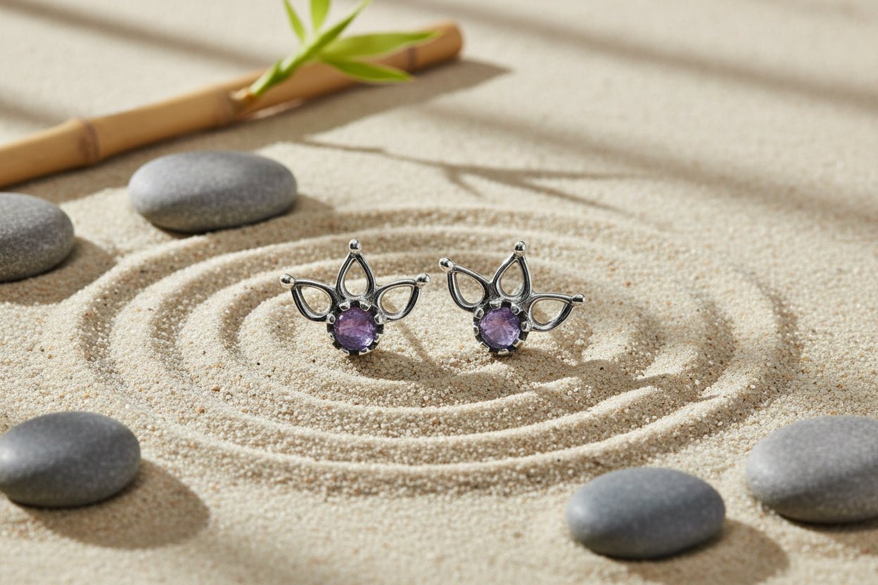 👑💜 Silver Crown Amethyst Stud Earrings | Calm & Clarity Crystal Jewellery - Auras Workshop Auras Workshop