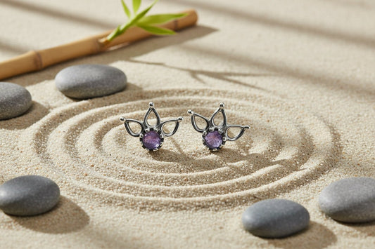 👑💜 Silver Crown Amethyst Stud Earrings | Calm & Clarity Crystal Jewellery - Auras Workshop Auras Workshop