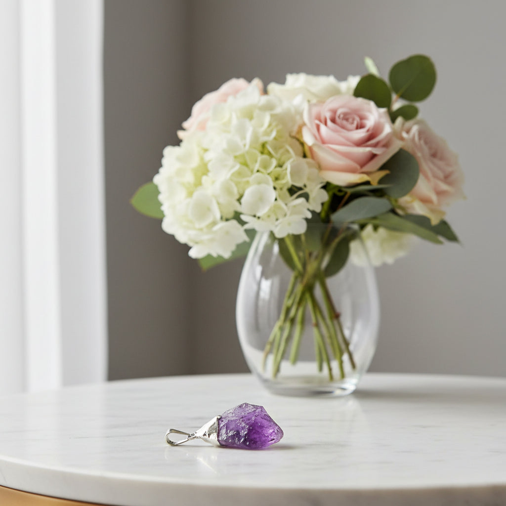 Raw Amethyst Point Silver Plated Pendant – Calm, Intuition & Spiritual Awareness Jewellery