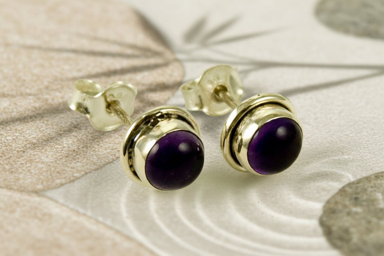 💜✨ Silver Round Amethyst Stud Earrings | Calm & Clarity Crystal Jewellery - Auras Workshop Auras Workshop