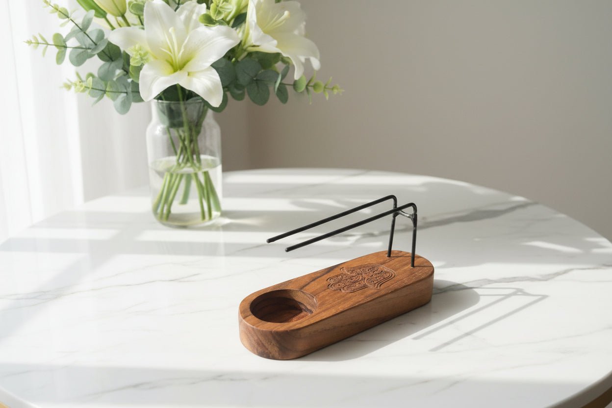 🤍🔥 Small Palo Santo Heater – Teak Wood | Hamsa Design - Auras Workshop Auras Workshop