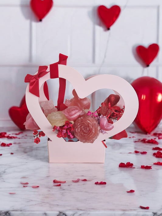 Soap Flower Gift Box for Valentine’s – Heart - Shaped Box with Romantic Roses, Bears & More - Auras Workshop Auras Workshop