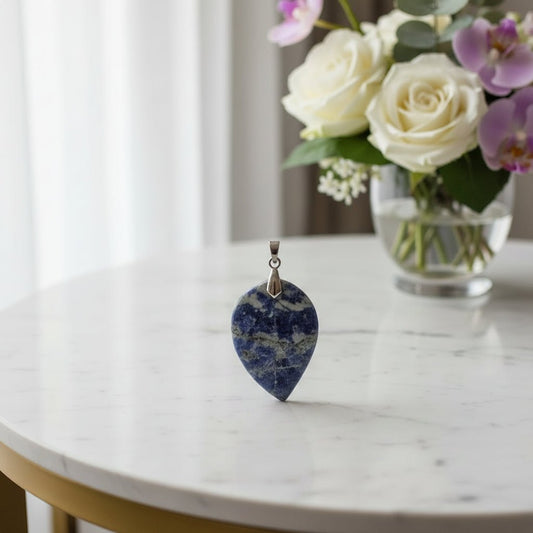Sodalite Leaf Crystal Pendant – Crystal Jewellery - Auras Workshop Auras Workshop