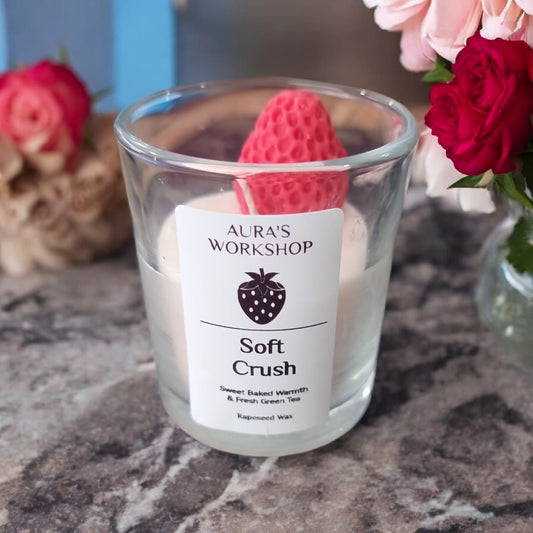 🍓✨ Soft Crush Small Candle | Sweet Baked Warmth & Fresh Green Tea - Auras Workshop Auras Workshop
