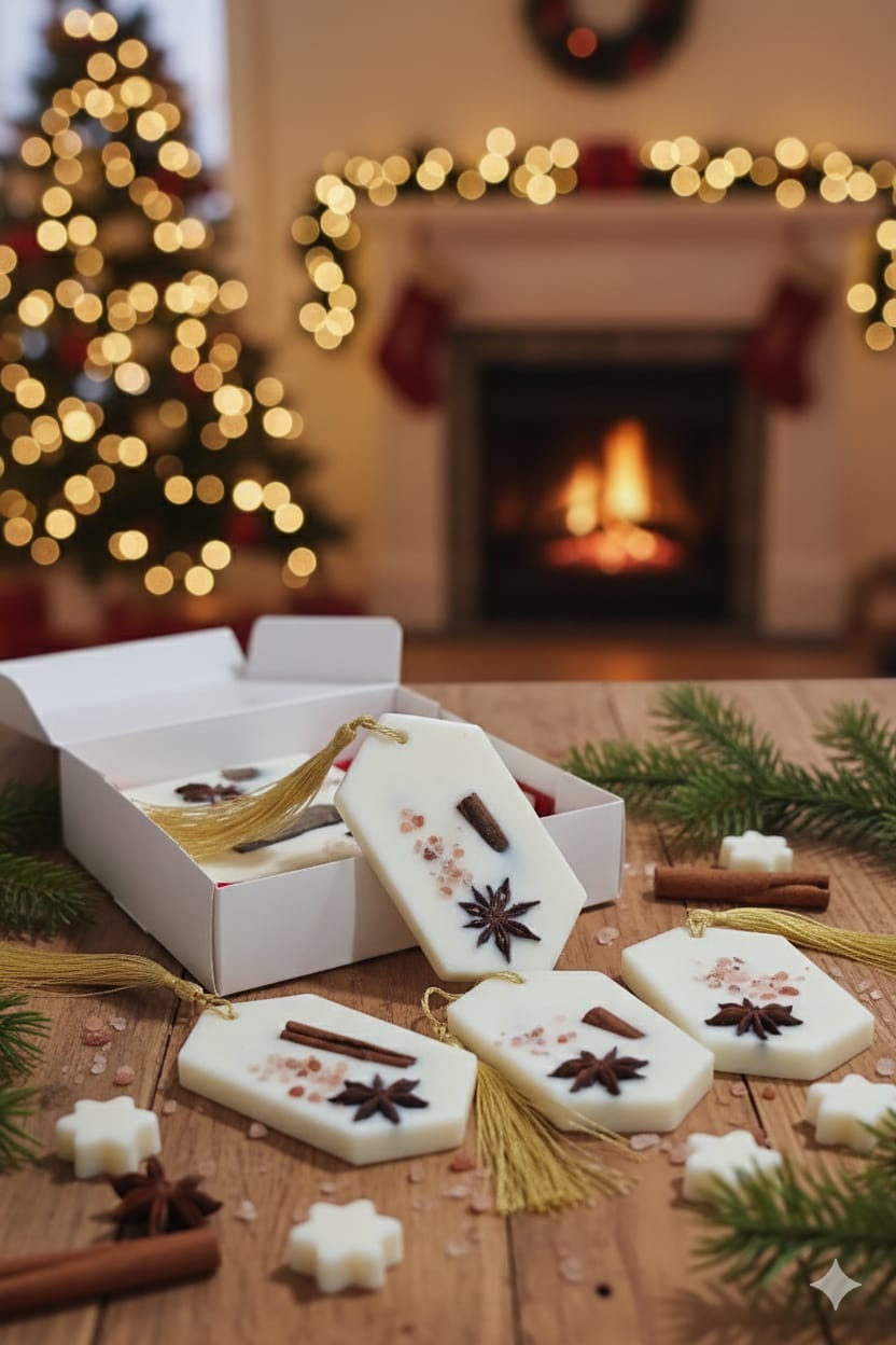 🎄 Spiced Apple & Orange Wardrobe Tablets x4 with Tassels – Rapeseed Wax, Himalayan Salt, Cinnamon & Aniseed Star | Christmas Edition - Auras Workshop Auras Workshop