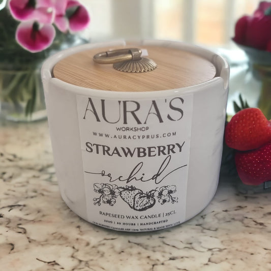 Strawberry Orchid Scented Candle in Ceramic Jar - Auras Workshop Auras Workshop