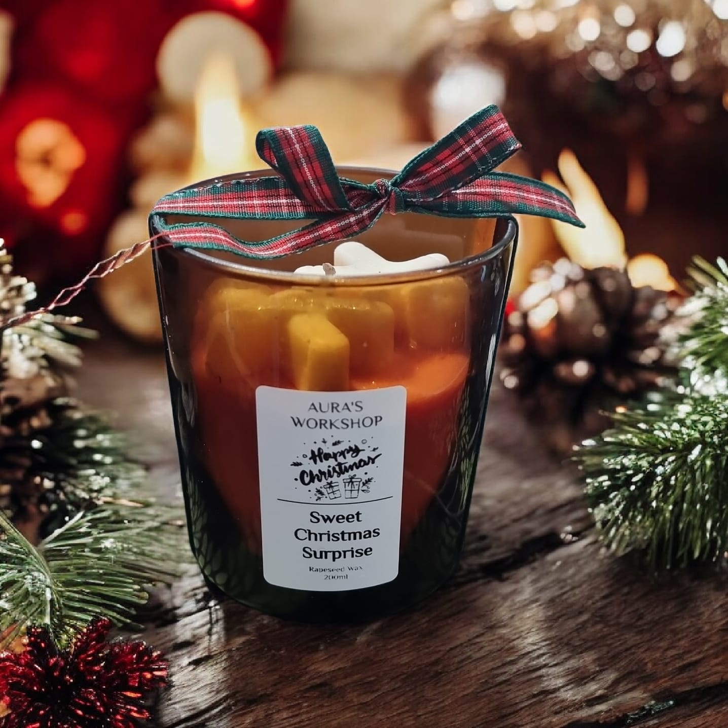 🎁🎄 Sweet Christmas Surprise Candle | Candy Cane, Glazed Pumpkin & Popcorn | Aura’s Workshop | Christmas Edition | Complimentary Candle Box - Auras Workshop Auras Workshop