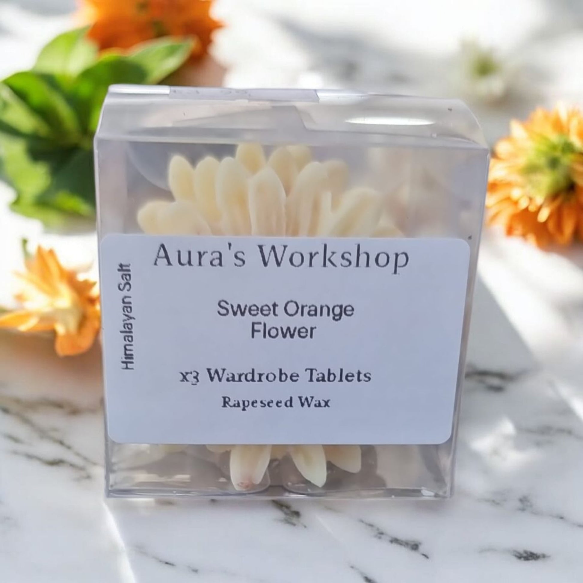 🍊 Sweet Orange Flower Wardrobe Fresheners x3 – Rapeseed Wax with Himalayan Salt Pieces - Auras Workshop Auras Workshop