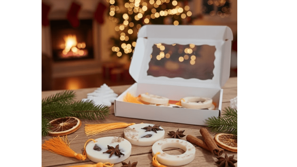 🍊 Sweet Orange Flower Wardrobe Tablets x5 with Tassels – Rapeseed Wax, Himalayan Salt, Cinnamon & Anise Star | Christmas Edition - Auras Workshop Auras Workshop