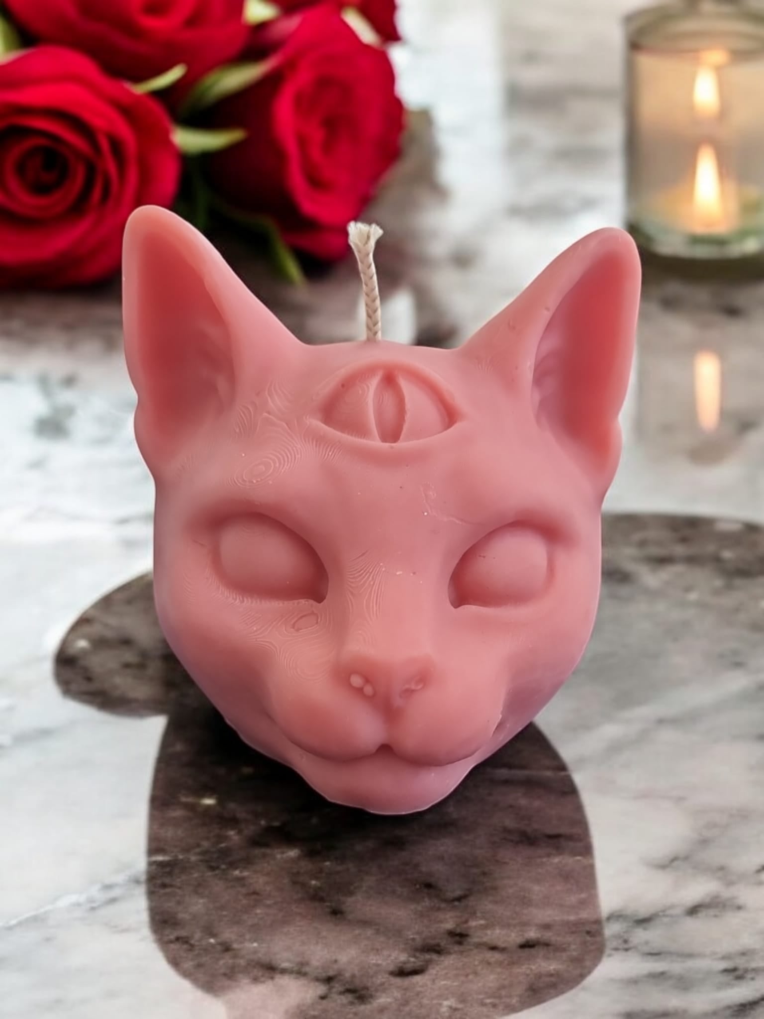 Third Eye Cat Candle – Strawberry Bubblegum Scented | Mystical & Unique Decor - Auras Workshop Auras Workshop