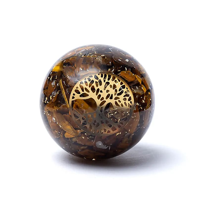 Tiger Eye Tree of Life Orgonite Sphere - Auras Workshop Auras Workshop