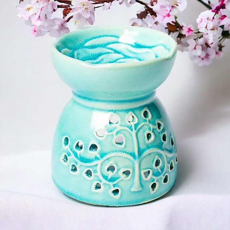 Tree of Life Turquoise Ceramic Oil and Wax Burner - Auras Workshop Auras Workshop