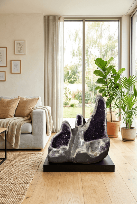 Triple Amethyst Geode Sculpture – 60–110 cm, 331 kg - Auras Workshop Auras Workshop