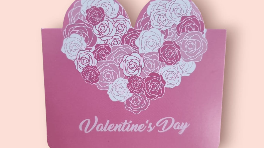 Valentines Day Card - Folding Gift Card - Pink Heart Roses