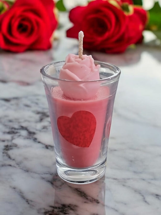 Valentine’s Rose Shot Glass Candle – Romantic Scents | Perfect Valentine’s Gift - Auras Workshop Auras Workshop