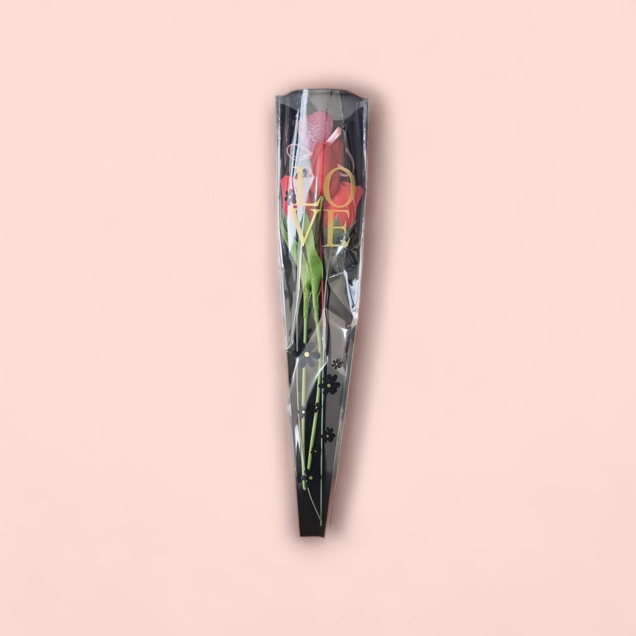Valentine's Roses: Artificial Flowers with 2 Red Roses + 2 Red Tulips Pink Glitter Heart - Timeless Tokens of Love