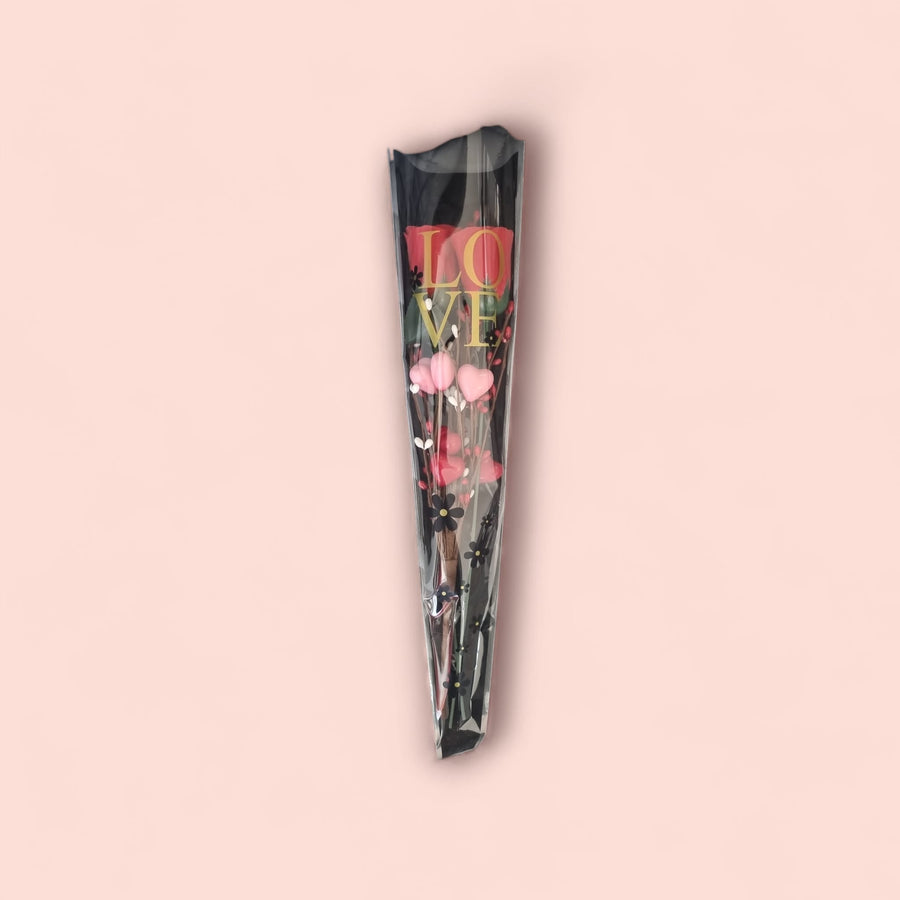 Valentine's Roses: Artificial Flowers with 2 Red Roses, Pink & Red Heart Branches - Timeless Tokens of Love