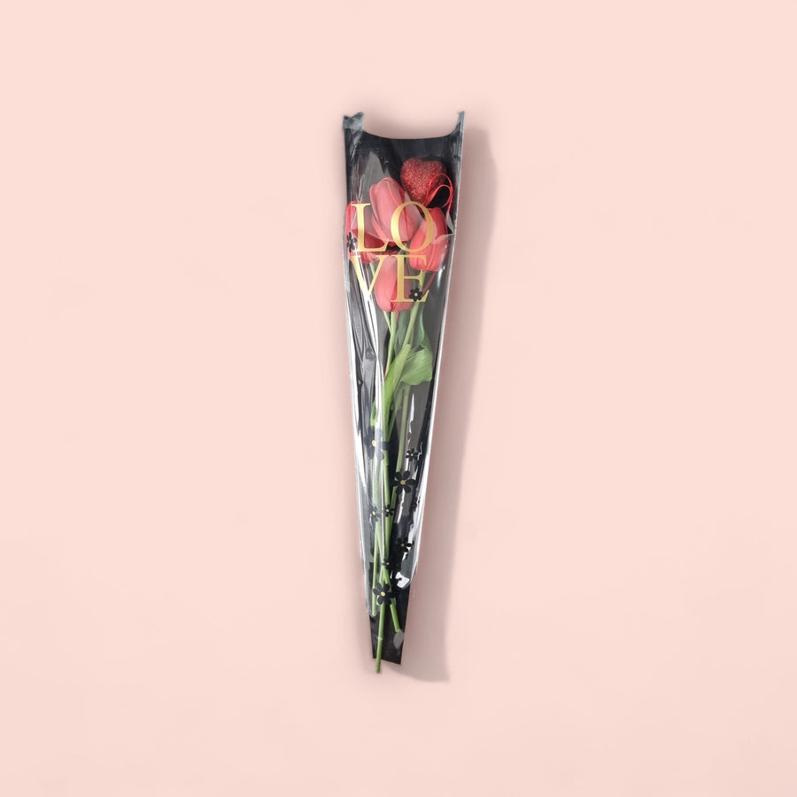 Valentine's Roses: Artificial Flowers with 3 Red Tulips Red Glitter Heart - Timeless Tokens of Love