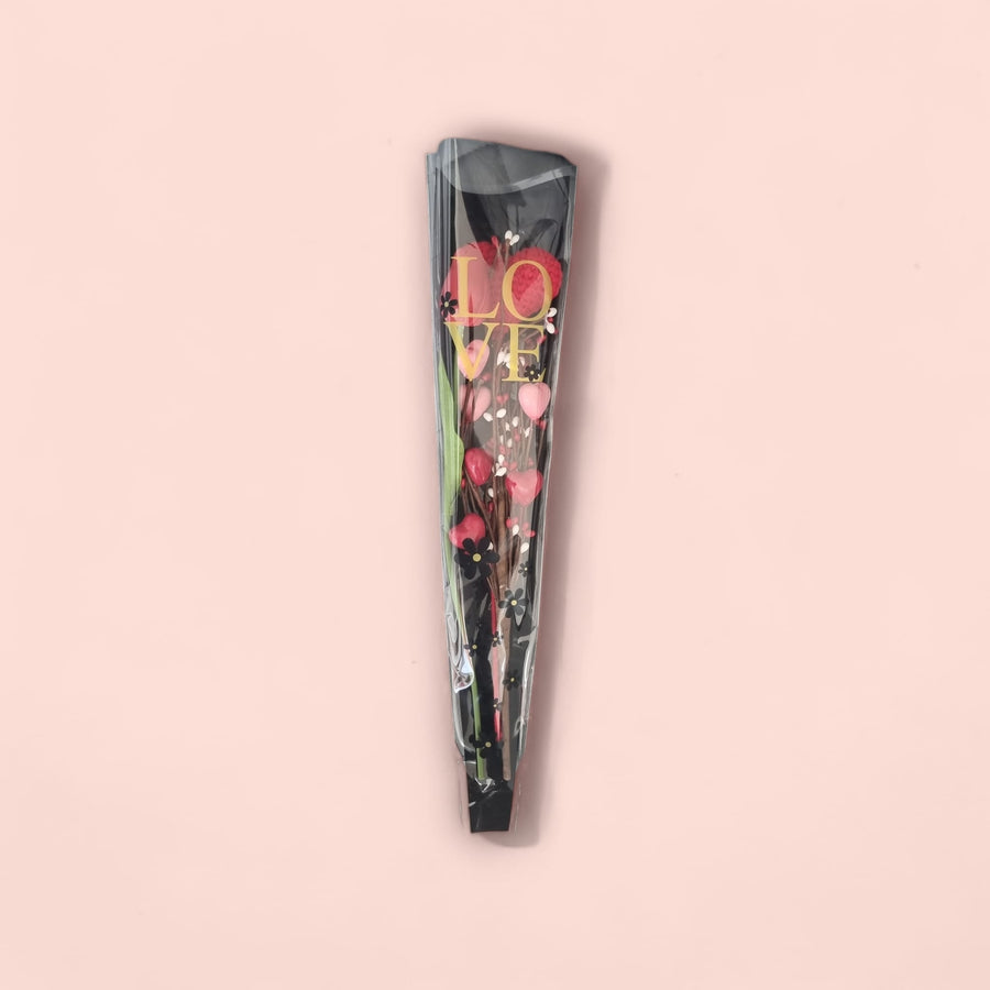 Valentine's Tulips: Artificial Flowers with 1 Red Tulips, Pink & Red Heart Branches & Crochet Heart - Timeless Tokens of Love