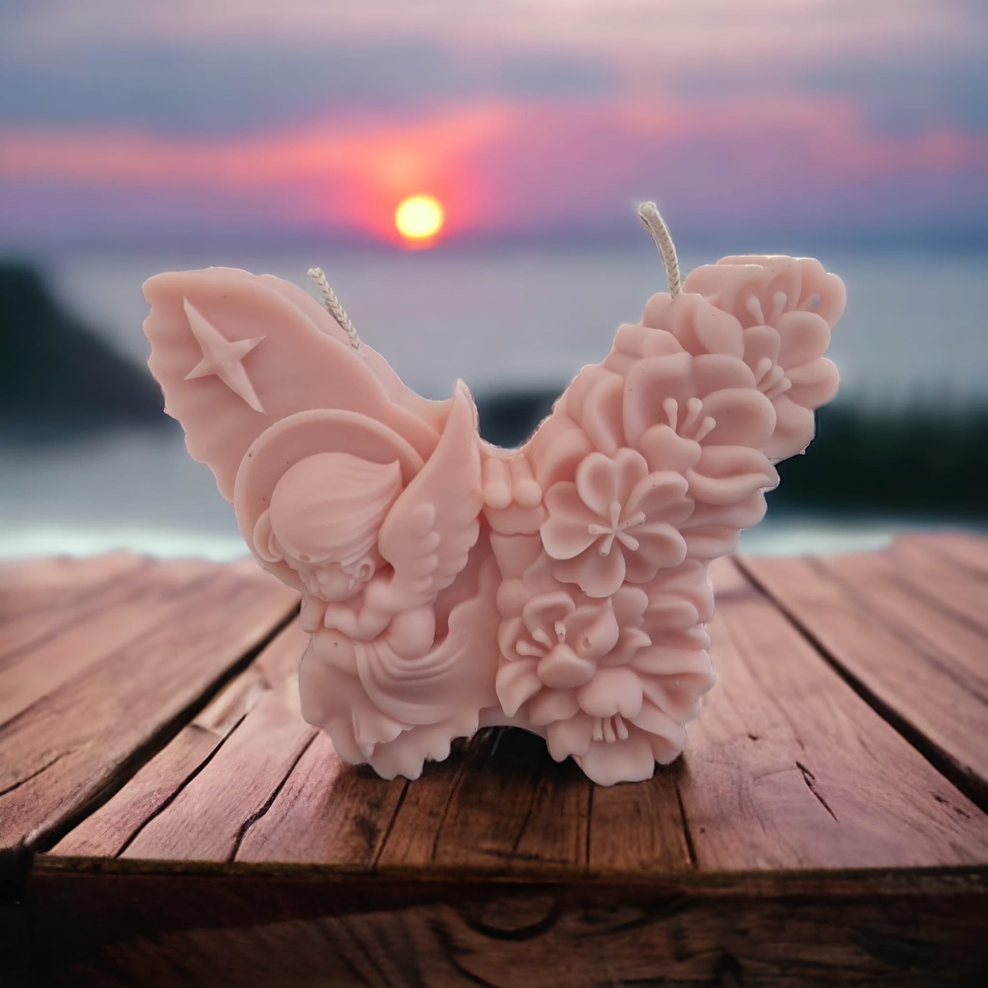 Vanilla Cream Scented Angel Butterfly Flower Candle - Auras Workshop Auras Workshop