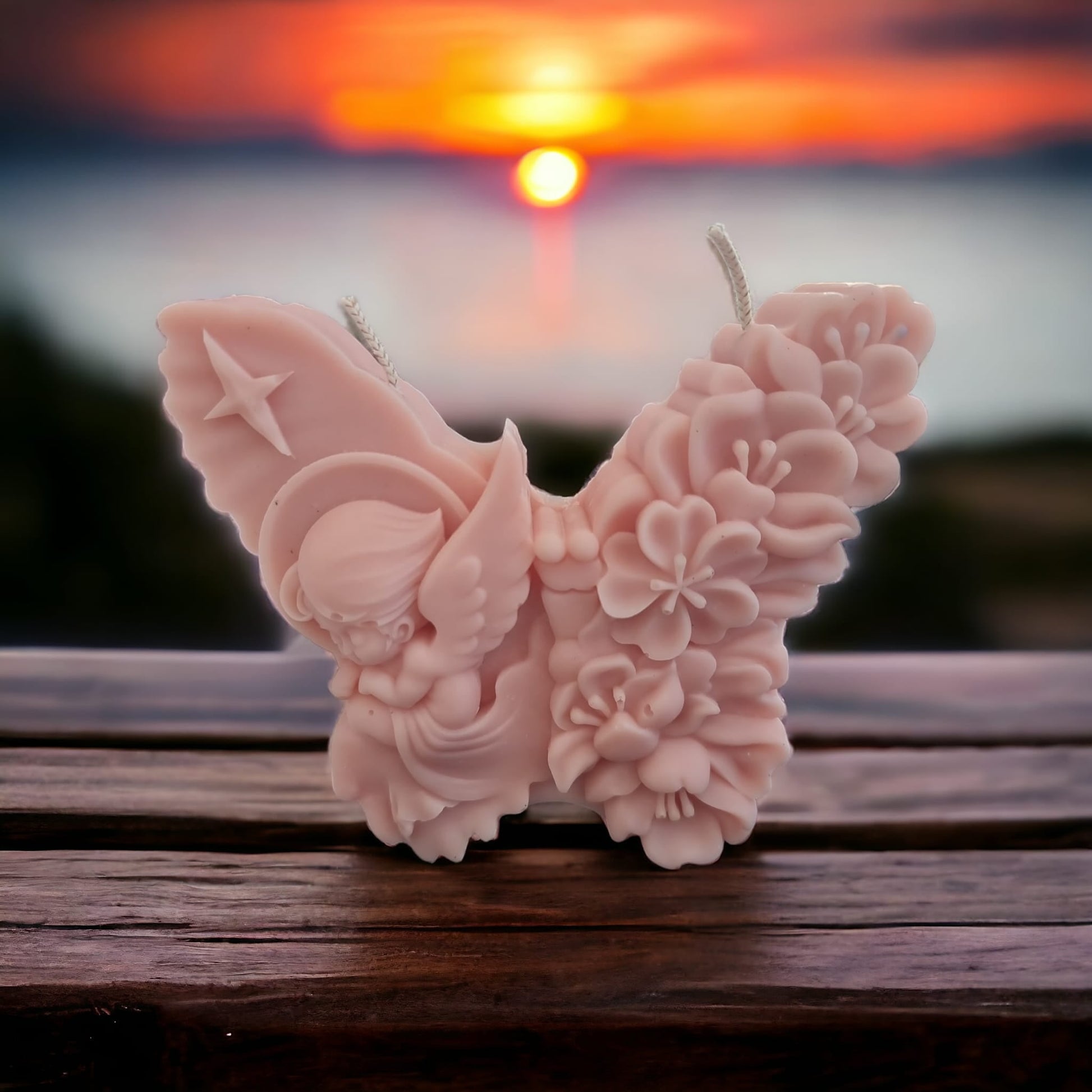 Vanilla Cream Scented Angel Butterfly Flower Candle - Auras Workshop Auras Workshop