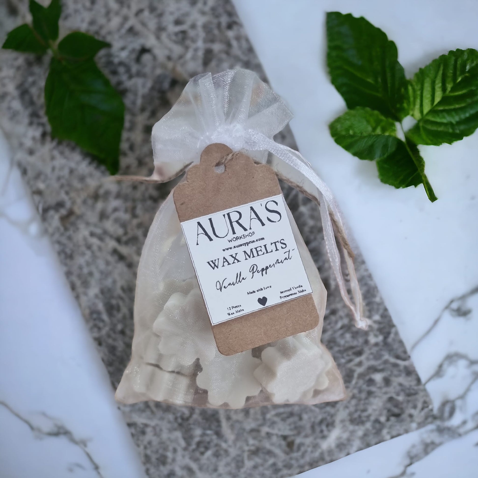 Vanilla Peppermint Flower Shape Wax Melts in Organza Bag - Auras Workshop Auras Workshop