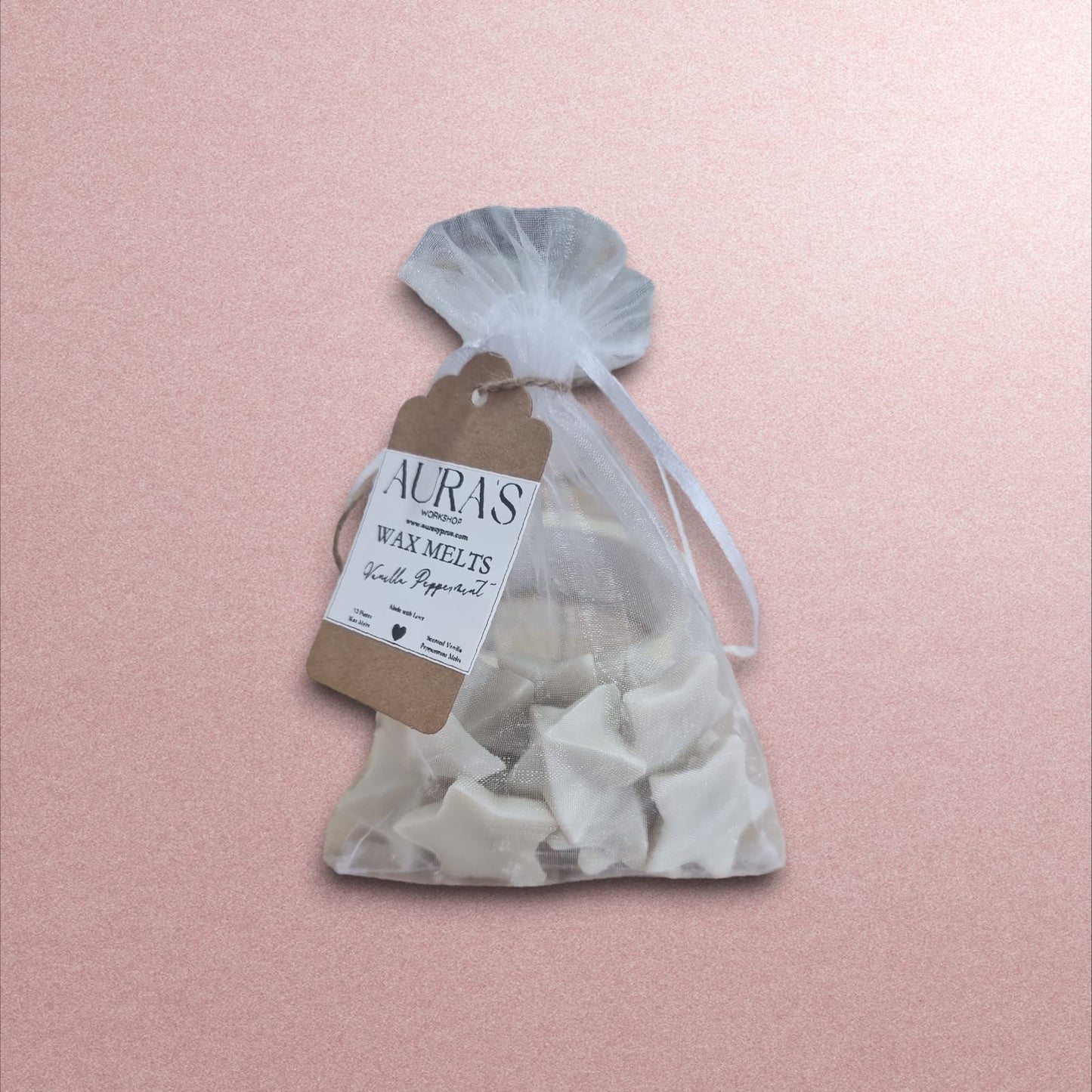 Vanilla Peppermint Stars Shape Wax Melts in Organza Bag - Auras Workshop Auras Workshop