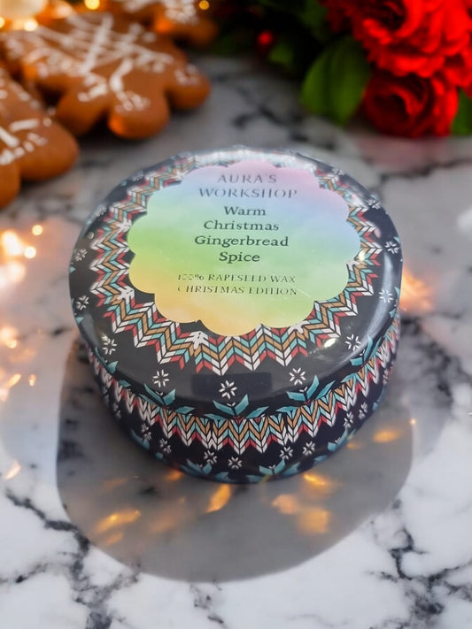 Warm Christmas Gingerbread Spice Scented Candle Tin - Auras Workshop Auras Workshop