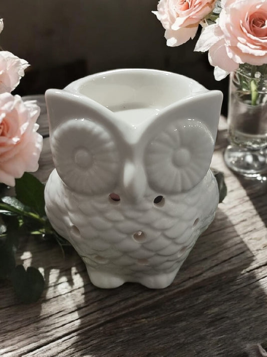 White Ceramic Owl Wax & Oil Burner - Auras Workshop Auras Workshop