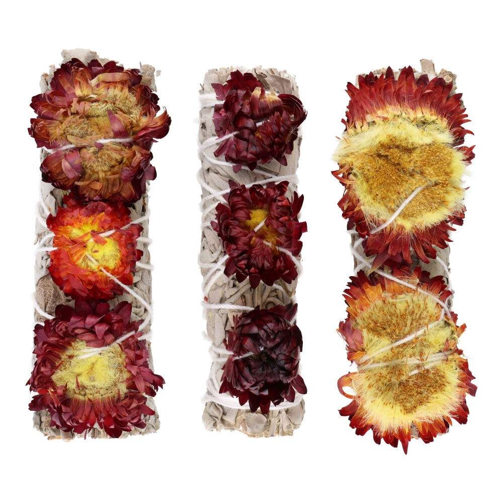 White Sage with Immortelle Flower Smudge Stick – Cleansing, Positivity & Spiritual Ritual - Auras Workshop Auras Workshop