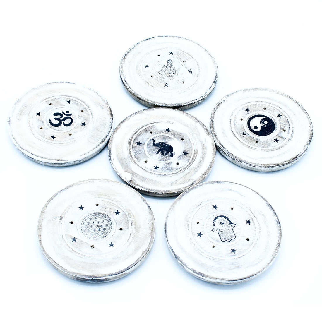 White Washed Incense Holder - Cone and Incense Disc - Auras Workshop Auras Workshop