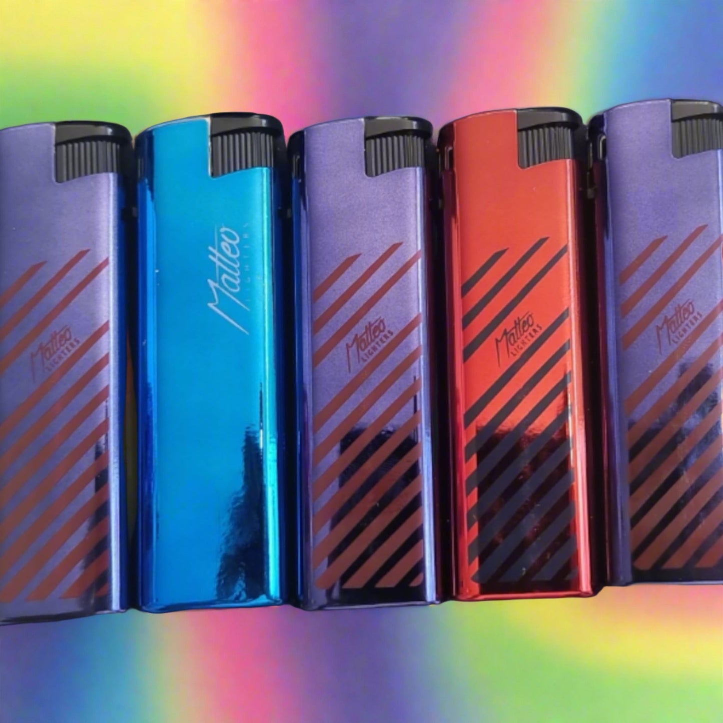 x5 Lighter Set Metal Shiny Case Style - Auras Workshop Auras Workshop