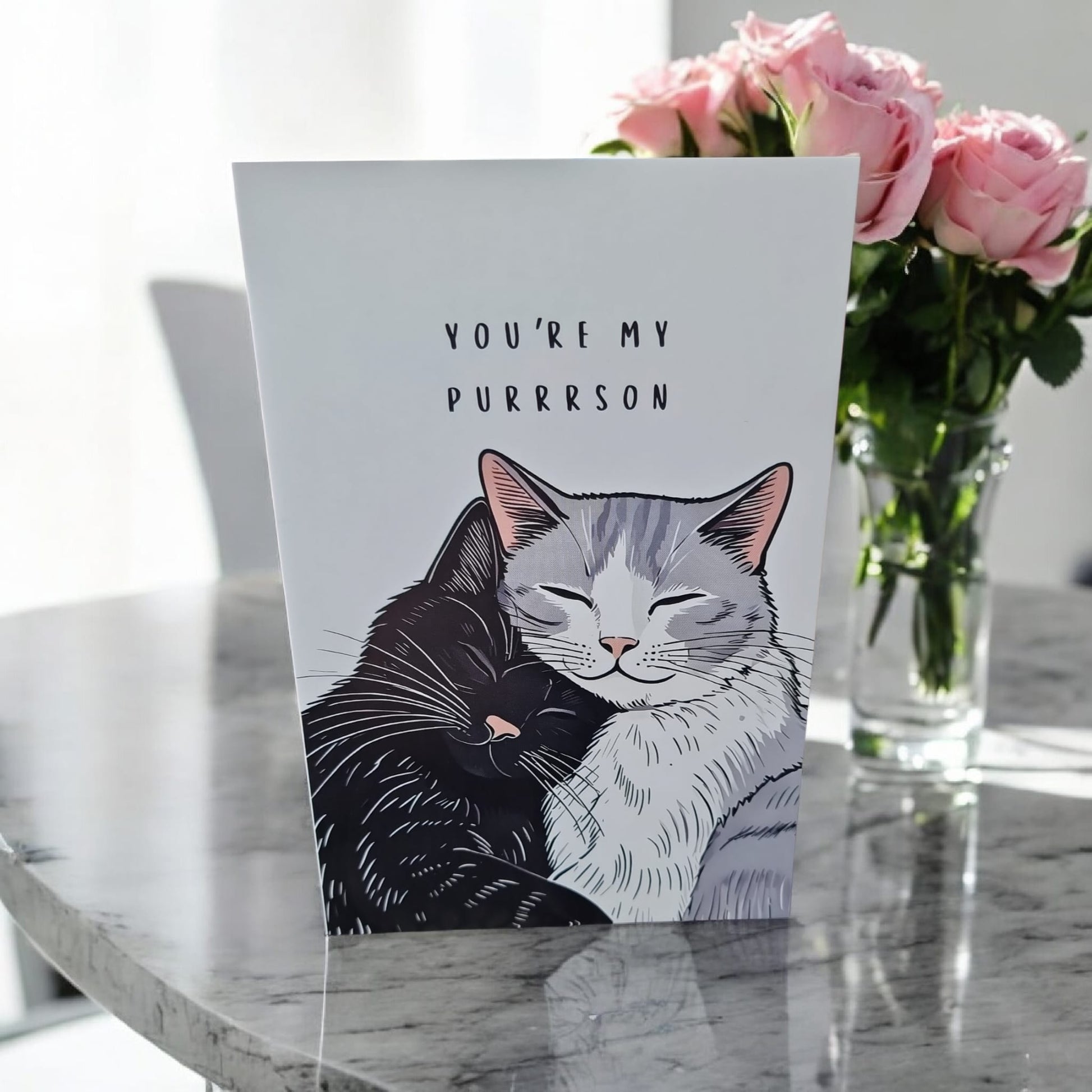 🐾❤️ “You’re My Purrson” Valentine’s Card | Cute Cat Illustration | Folding Card - Auras Workshop Auras Workshop