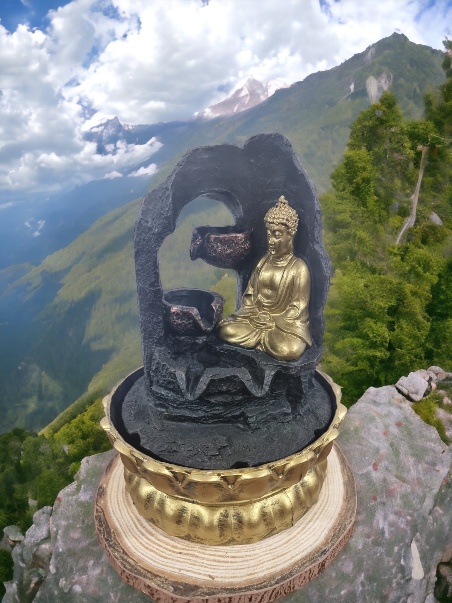 Golden Meditating Buddha Tabletop Water Feature: Serenity in Motion - Auras Workshop  -  Home Decor -   - Cyprus & Greece - Wholesale - Retail #